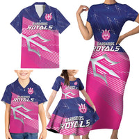 Custom Barbados Cricket Royals Family Matching Short Sleeve Bodycon Dress and Hawaiian Shirt Sporty Style with Trident Symbol - Wonder Print Shop