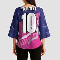 Custom Barbados Cricket Royals Kimono Sleeve Blouse Sporty Style with Trident Symbol - Wonder Print Shop