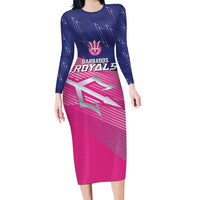 Custom Barbados Cricket Royals Long Sleeve Bodycon Dress Sporty Style with Trident Symbol - Wonder Print Shop