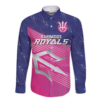 Custom Barbados Cricket Royals Long Sleeve Button Shirt Sporty Style with Trident Symbol - Wonder Print Shop