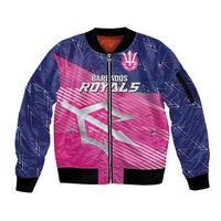 Custom Barbados Cricket Royals Sleeve Zip Bomber Jacket Sporty Style with Trident Symbol - Wonder Print Shop