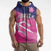 Custom Barbados Cricket Royals Sleeveless Zip Hoodie Sporty Style with Trident Symbol - Wonder Print Shop