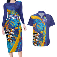 Custom Saint Lucia Cricket Kings Couples Matching Long Sleeve Bodycon Dress and Hawaiian Shirt Power Lions of Caribbean - Wonder Print Shop