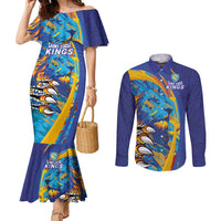 Custom Saint Lucia Cricket Kings Couples Matching Mermaid Dress and Long Sleeve Button Shirt Power Lions of Caribbean - Wonder Print Shop