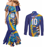 Custom Saint Lucia Cricket Kings Couples Matching Mermaid Dress and Long Sleeve Button Shirt Power Lions of Caribbean - Wonder Print Shop