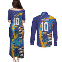 Custom Saint Lucia Cricket Kings Couples Matching Puletasi and Long Sleeve Button Shirt Power Lions of Caribbean - Wonder Print Shop