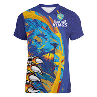 Custom Saint Lucia Cricket Kings Women V-Neck T-Shirt Power Lions of Caribbean - Wonder Print Shop