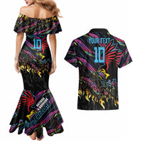 Custom Antigua & Barbuda Cricket Falcons Couples Matching Mermaid Dress and Hawaiian Shirt Through The Fire - Wonder Print Shop