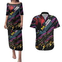 Custom Antigua & Barbuda Cricket Falcons Couples Matching Puletasi and Hawaiian Shirt Through The Fire - Wonder Print Shop