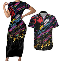Custom Antigua & Barbuda Cricket Falcons Couples Matching Short Sleeve Bodycon Dress and Hawaiian Shirt Through The Fire - Wonder Print Shop