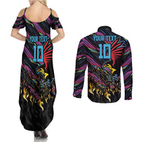 Custom Antigua & Barbuda Cricket Falcons Couples Matching Summer Maxi Dress and Long Sleeve Button Shirt Through The Fire - Wonder Print Shop