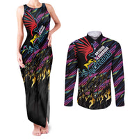 Custom Antigua & Barbuda Cricket Falcons Couples Matching Tank Maxi Dress and Long Sleeve Button Shirt Through The Fire - Wonder Print Shop