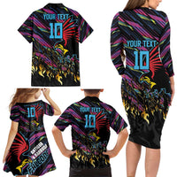 Custom Antigua & Barbuda Cricket Falcons Family Matching Long Sleeve Bodycon Dress and Hawaiian Shirt Through The Fire - Wonder Print Shop