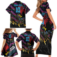 Custom Antigua & Barbuda Cricket Falcons Family Matching Short Sleeve Bodycon Dress and Hawaiian Shirt Through The Fire - Wonder Print Shop