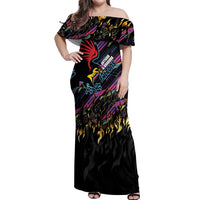 Custom Antigua & Barbuda Cricket Falcons Off Shoulder Maxi Dress Through The Fire - Wonder Print Shop