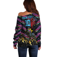 Custom Antigua & Barbuda Cricket Falcons Off Shoulder Sweater Through The Fire - Wonder Print Shop