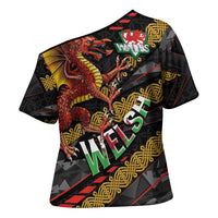 Welsh Celtic Cross Shoulder Shirt Wales Y Ddraig Goch with Celtic Knot Sporty - Wonder Print Shop