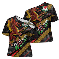 Welsh Celtic Cross Shoulder Shirt Wales Y Ddraig Goch with Celtic Knot Sporty - Wonder Print Shop
