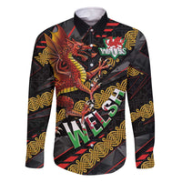 Welsh Celtic Family Matching Off The Shoulder Long Sleeve Dress and Hawaiian Shirt Wales Y Ddraig Goch with Celtic Knot Sporty - Wonder Print Shop