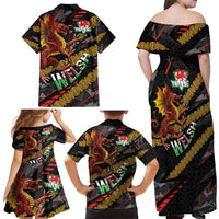 Welsh Celtic Family Matching Off Shoulder Maxi Dress and Hawaiian Shirt Wales Y Ddraig Goch with Celtic Knot Sporty - Wonder Print Shop
