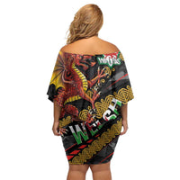 Welsh Celtic Family Matching Off Shoulder Short Dress and Hawaiian Shirt Wales Y Ddraig Goch with Celtic Knot Sporty - Wonder Print Shop