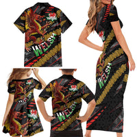 Welsh Celtic Family Matching Short Sleeve Bodycon Dress and Hawaiian Shirt Wales Y Ddraig Goch with Celtic Knot Sporty - Wonder Print Shop