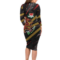 Welsh Celtic Long Sleeve Bodycon Dress Wales Y Ddraig Goch with Celtic Knot Sporty - Wonder Print Shop