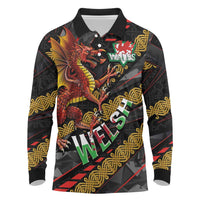 Welsh Celtic Long Sleeve Polo Shirt Wales Y Ddraig Goch with Celtic Knot Sporty - Wonder Print Shop