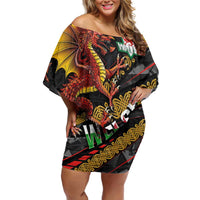 Welsh Celtic Off Shoulder Short Dress Wales Y Ddraig Goch with Celtic Knot Sporty - Wonder Print Shop