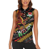 Welsh Celtic Women Sleeveless Polo Shirt Wales Y Ddraig Goch with Celtic Knot Sporty - Wonder Print Shop