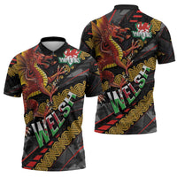 Welsh Celtic Zipper Polo Shirt Wales Y Ddraig Goch with Celtic Knot Sporty - Wonder Print Shop