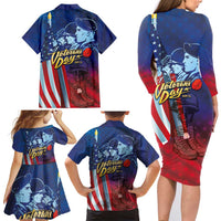 Veterans Day Military Never Forget Forever Honor Family Matching Long Sleeve Bodycon Dress and Hawaiian Shirt - Wonder Print Shop
