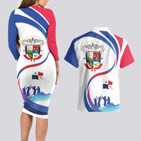 Panama Independence Day Couples Matching Long Sleeve Bodycon Dress and Hawaiian Shirt Coat of Arms and Freedom - Wonder Print Shop