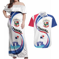 Panama Independence Day Couples Matching Off Shoulder Maxi Dress and Hawaiian Shirt Coat of Arms and Freedom - Wonder Print Shop