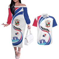 Panama Independence Day Couples Matching Off The Shoulder Long Sleeve Dress and Hawaiian Shirt Coat of Arms and Freedom - Wonder Print Shop