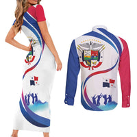 Panama Independence Day Couples Matching Short Sleeve Bodycon Dress and Long Sleeve Button Shirt Coat of Arms and Freedom - Wonder Print Shop