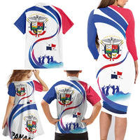 Panama Independence Day Family Matching Long Sleeve Bodycon Dress and Hawaiian Shirt Coat of Arms and Freedom - Wonder Print Shop