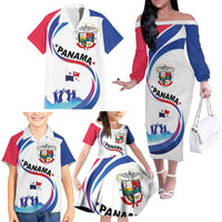 Panama Independence Day Family Matching Off The Shoulder Long Sleeve Dress and Hawaiian Shirt Coat of Arms and Freedom - Wonder Print Shop