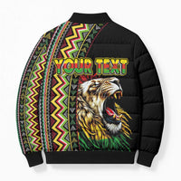 Personalized Jamaican Reggae-One Love Bomber Puffer Jacket Tribal African Pattern and Roaring Lion - Wonder Print Shop