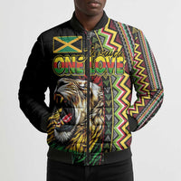 Personalized Jamaican Reggae-One Love Bomber Puffer Jacket Tribal African Pattern and Roaring Lion - Wonder Print Shop