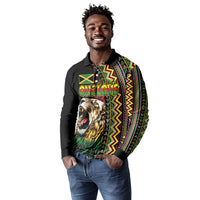 Personalized Jamaican Reggae-One Love Long Sleeve Polo Shirt Tribal African Pattern and Roaring Lion - Wonder Print Shop