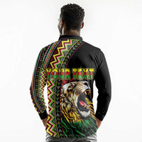 Personalized Jamaican Reggae-One Love Long Sleeve Polo Shirt Tribal African Pattern and Roaring Lion - Wonder Print Shop