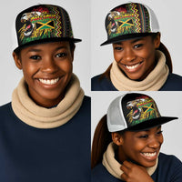 Jamaican Reggae-One Love Mesh Trucker Cap Tribal African Pattern and Roaring Lion - Wonder Print Shop