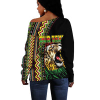 Personalized Jamaican Reggae-One Love Off Shoulder Sweater Tribal African Pattern and Roaring Lion - Wonder Print Shop