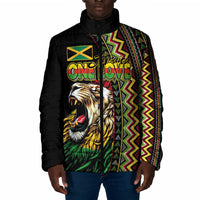 Personalized Jamaican Reggae-One Love Padded Jacket Tribal African Pattern and Roaring Lion - Wonder Print Shop