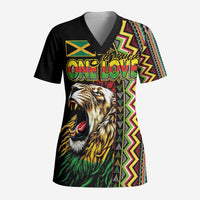 Personalized Jamaican Reggae-One Love Scrub Top Tribal African Pattern and Roaring Lion - Wonder Print Shop