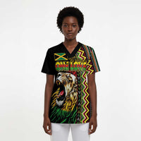 Personalized Jamaican Reggae-One Love Scrub Top Tribal African Pattern and Roaring Lion - Wonder Print Shop
