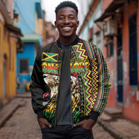 Personalized Jamaican Reggae-One Love Sleeve Zip Bomber Jacket Tribal African Pattern and Roaring Lion - Wonder Print Shop