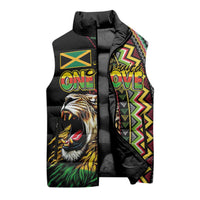 Personalized Jamaican Reggae-One Love Sleeveless Puffer Jacket Tribal African Pattern and Roaring Lion - Wonder Print Shop