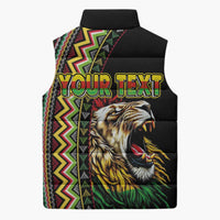 Personalized Jamaican Reggae-One Love Sleeveless Puffer Jacket Tribal African Pattern and Roaring Lion - Wonder Print Shop